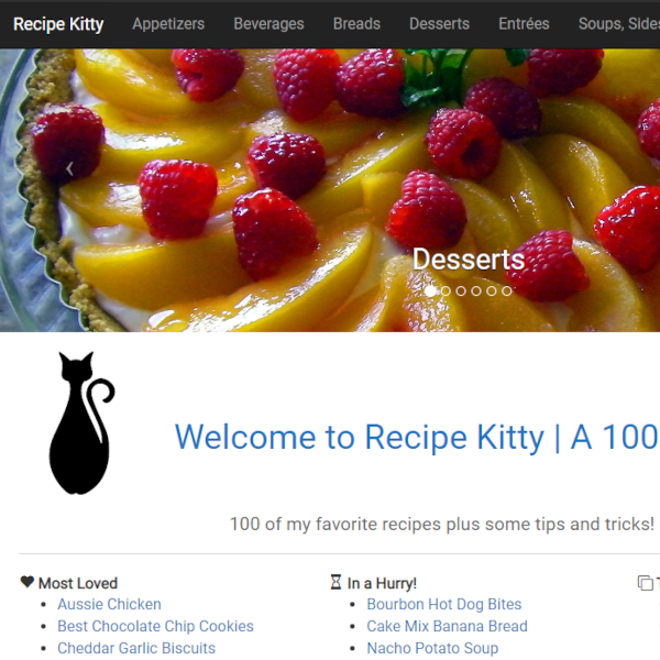 Screen shot of Recipe Kitty web site